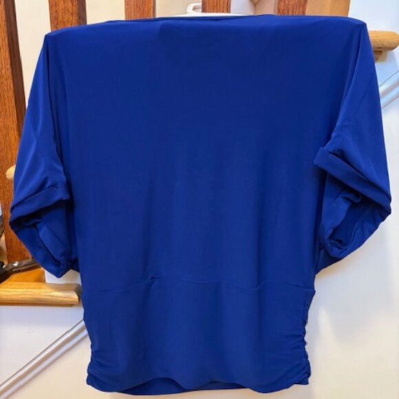 Cynthia Steffe Royal Blue Matte Jersey Dolman Sleeve Draped Band Top Size Large - Picture 4 of 6